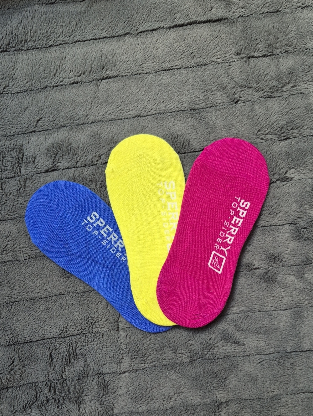 Sperry No-Show Sock Liners In Blue, Yellow & Pink (3-Pack), NWOT